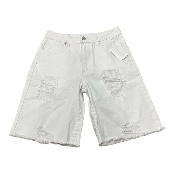 Habitual Girl White Distressed Denim Shorts 14 - Picture 1 of 2